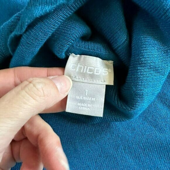 Chicos blue high neck long sleeve top women's 1 -(M) - Picture 8 of 10